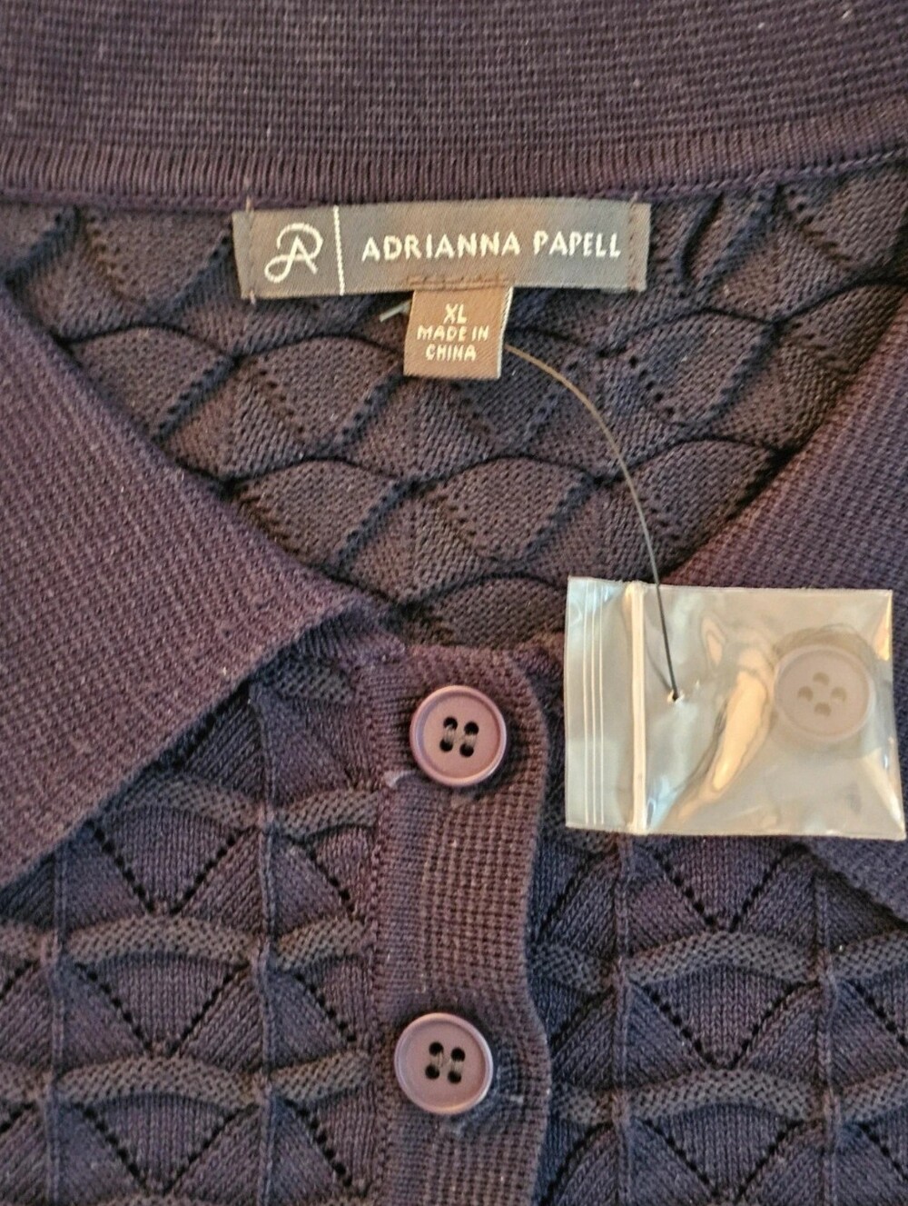Adrianna Papell Deep Purple Quilted Knit Button Cardigan